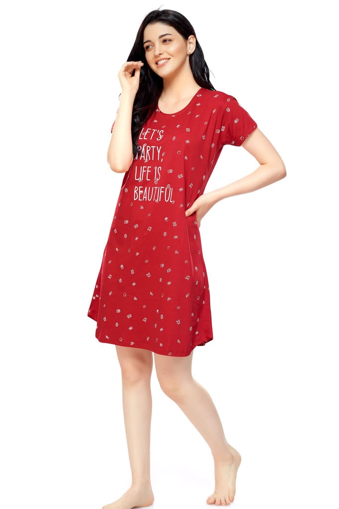 ZEYO Women Cotton Night Dress Navy Blue Multi Printed Short Nighty