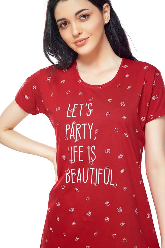 ZEYO Women Cotton Night Dress Navy Blue Multi Printed Short Nighty