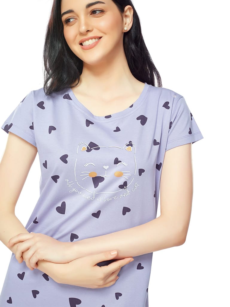 ZEYO Women Cotton Night Dress Pink Heart Print Short Nighty