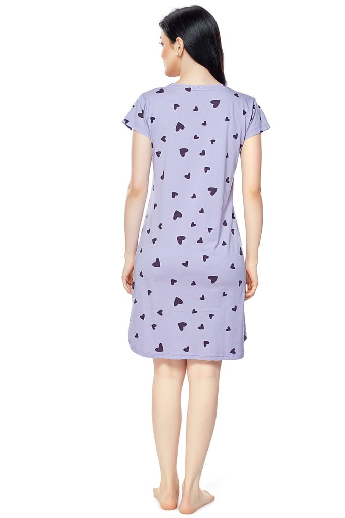 ZEYO Women Cotton Night Dress Pink Heart Print Short Nighty