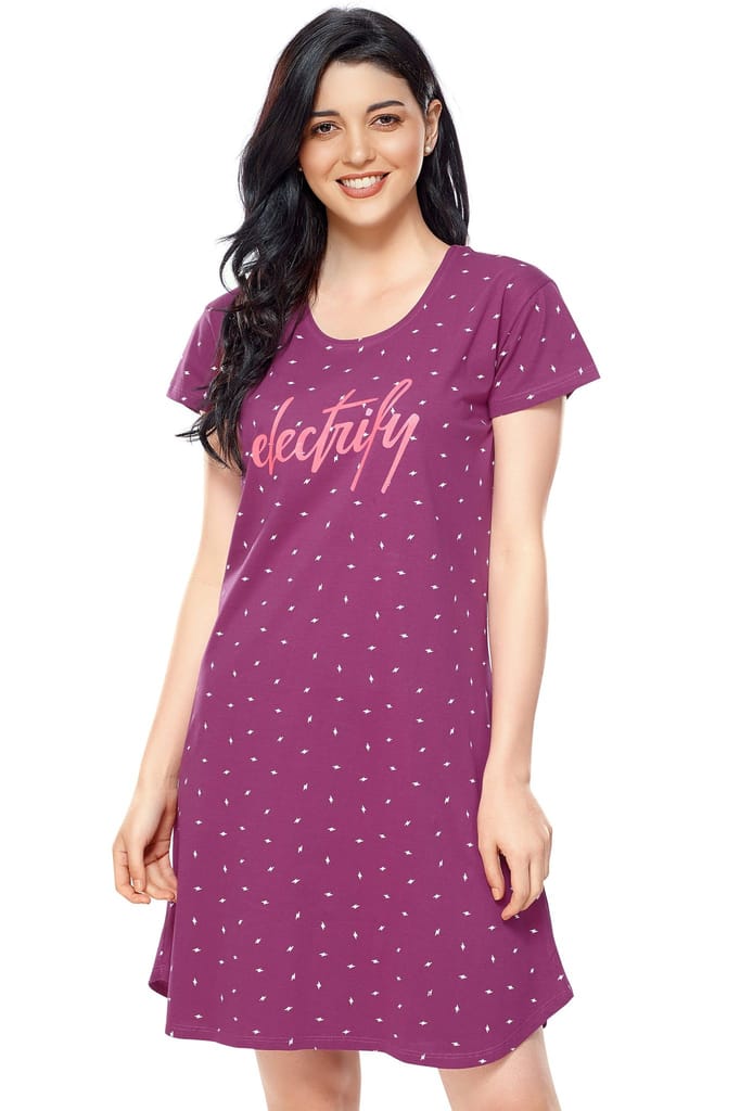 Elegant Women ZEYO Women Cotton Night Dress Navy Blue Flash Print Short Nighty 2025 at ShopCircu Elegant Women ZEYO Women Cotton Night Dress Navy Blue Flash Print Short Nighty 2025 at ShopCircu