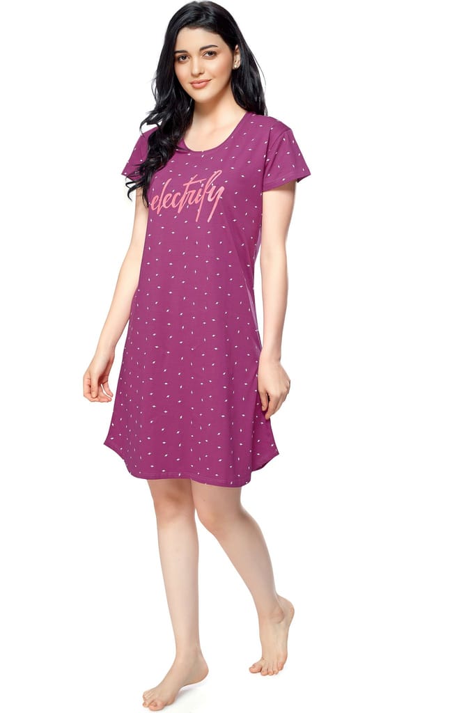 Elegant Women ZEYO Women Cotton Night Dress Navy Blue Flash Print Short Nighty 2025 at ShopCircu Elegant Women ZEYO Women Cotton Night Dress Navy Blue Flash Print Short Nighty 2025 at ShopCircu