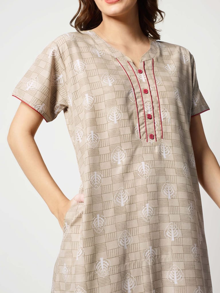 Zeyo Women Micro Polyester Light Blue Leaf Print Nighty