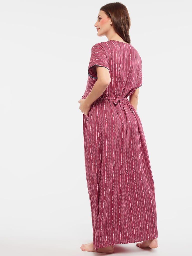 Zeyo Women Rayon Blue Stripes Print Maternity Feeding Nighty