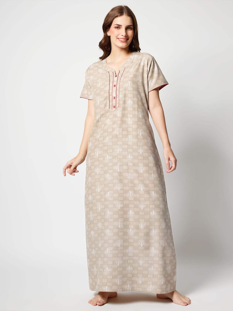 Zeyo Women Micro Polyester Light Blue Leaf Print Nighty