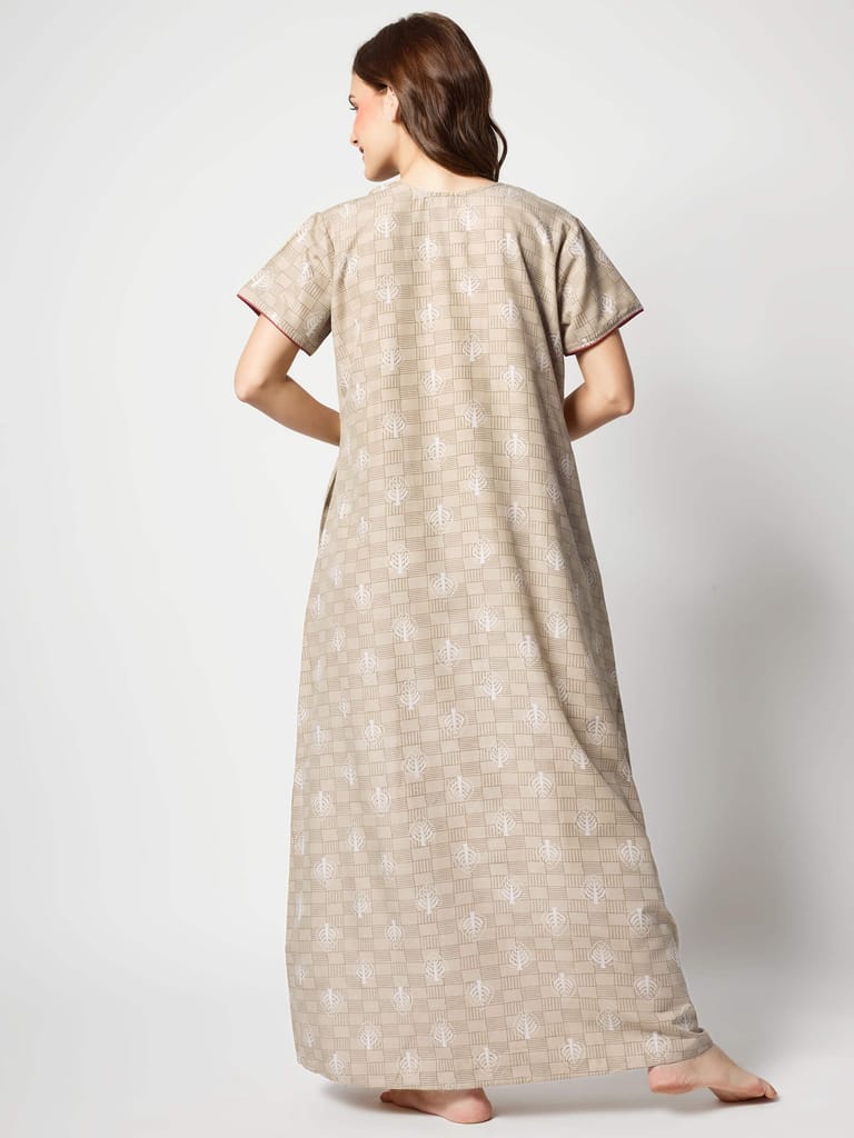 Zeyo Women Micro Polyester Light Blue Leaf Print Nighty