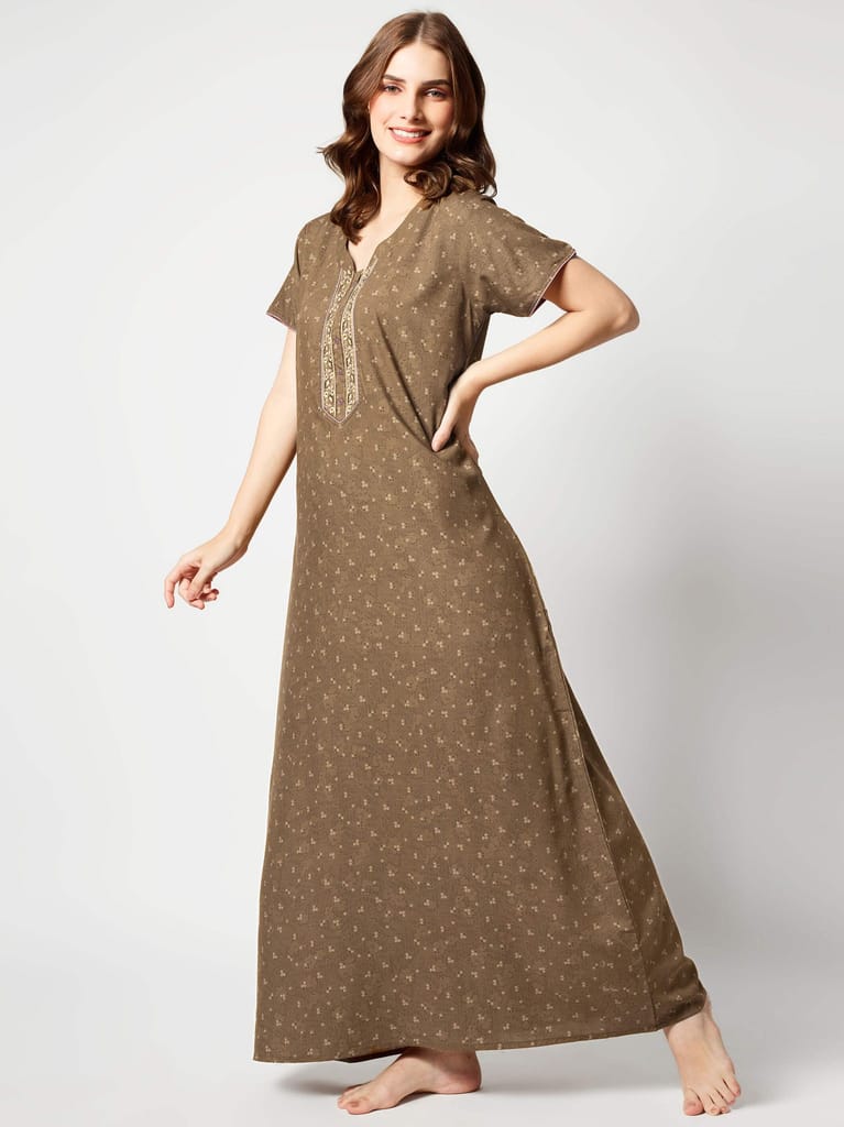 Latest Women Zeyo Women Polyester Light Brown Floral Print Nighty 2025 at ShopCircuit | ONDC Latest Women Zeyo Women Polyester Light Brown Floral Print Nighty 2025 at ShopCircuit | ONDC