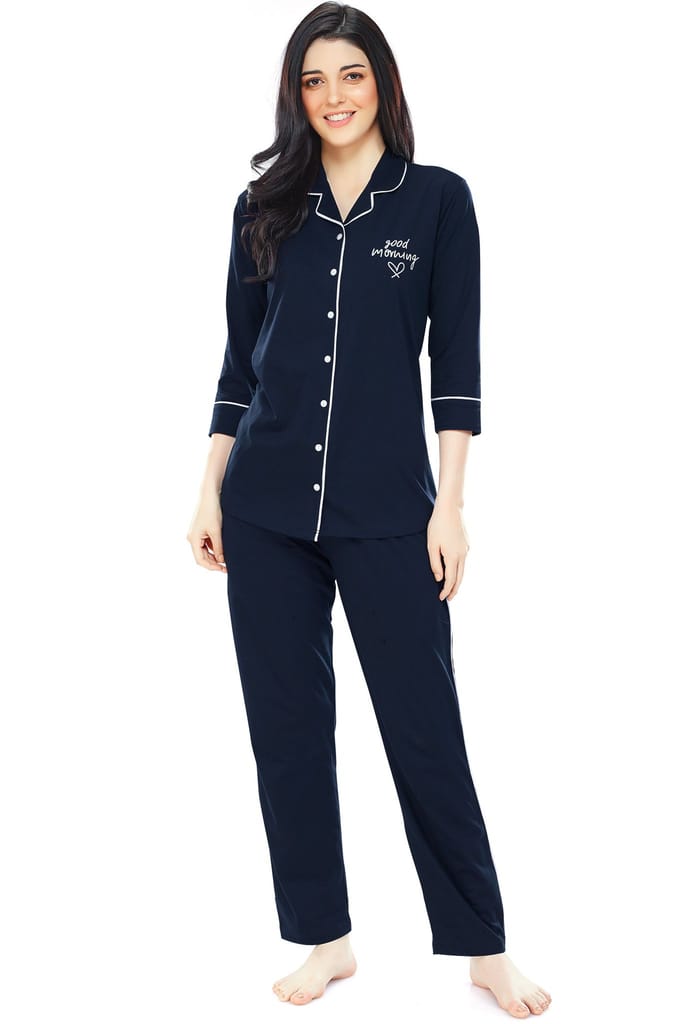 ZEYO Women's Cotton Red Solid Stylish Night suit set