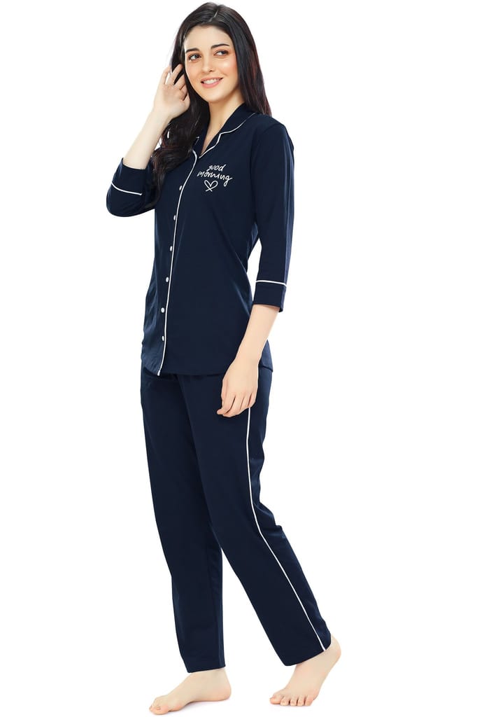 ZEYO Women's Cotton Red Solid Stylish Night suit set