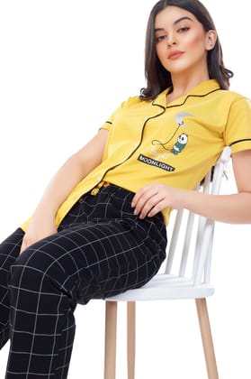 ZEYO Women's Cotton Rust Brown Checked Printed Stylish Night suit set