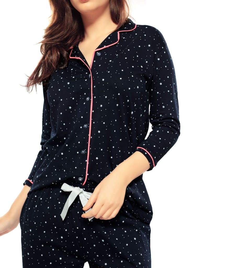 ZEYO Women's Cotton Navy Blue Star Printed Stylish Night suit set