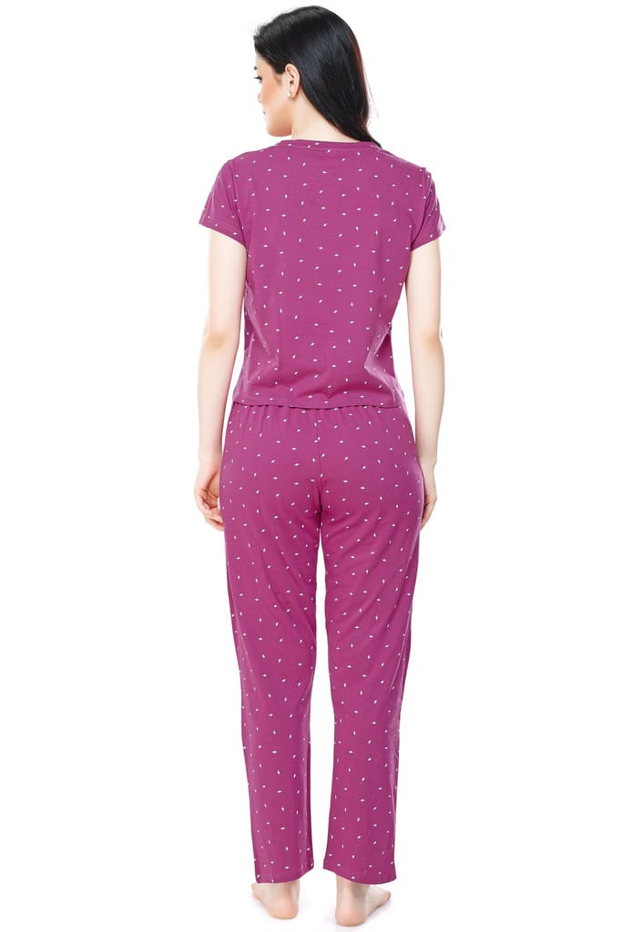 ZEYO Women's Cotton Navy Blue Flash Printed Stylish Night suit set