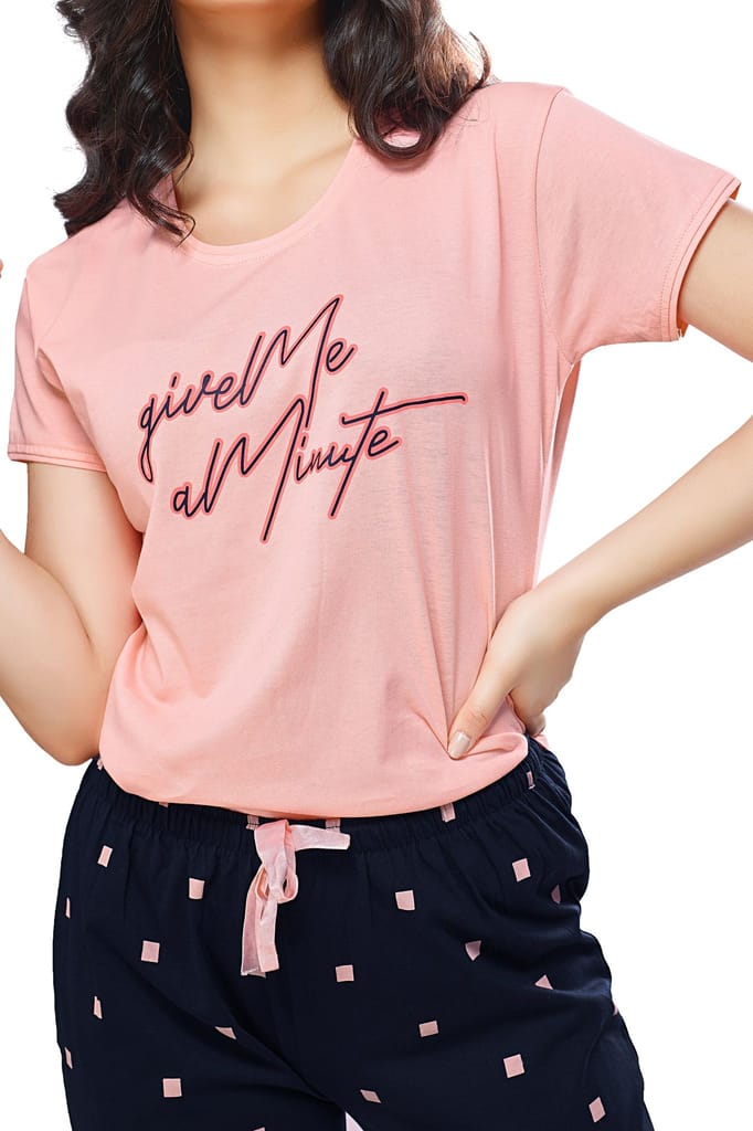 ZEYO Women's Cotton Peach Square Printed Stylish Night suit set