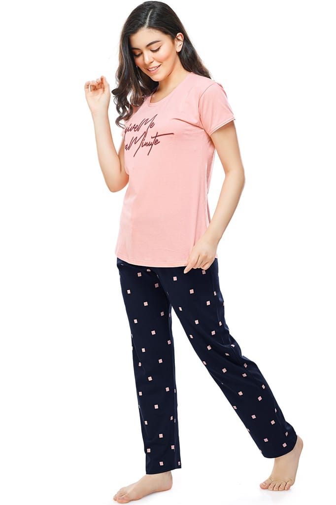 ZEYO Women's Cotton Peach Square Printed Stylish Night suit set