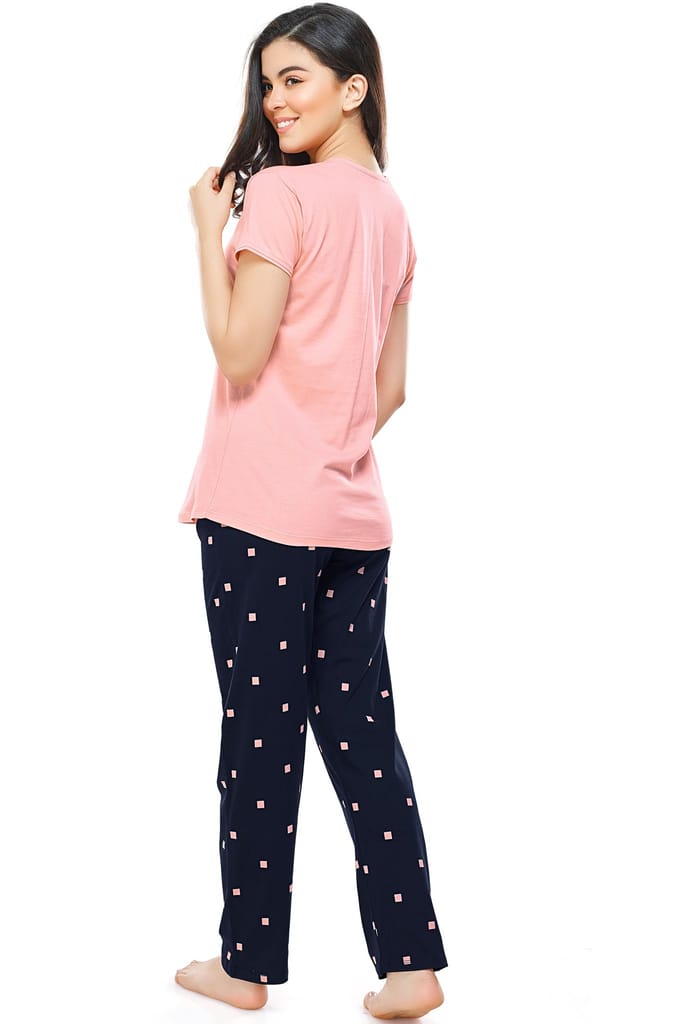 ZEYO Women's Cotton Peach Square Printed Stylish Night suit set