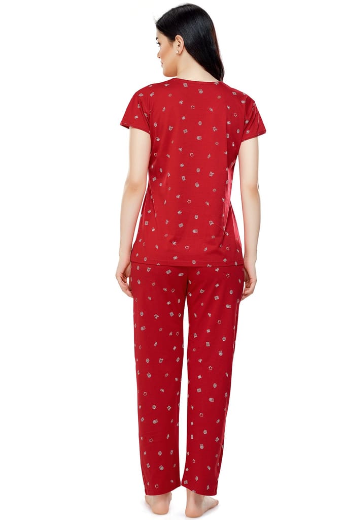 ZEYO Women's Cotton Navy Blue Printed Stylish Night suit set