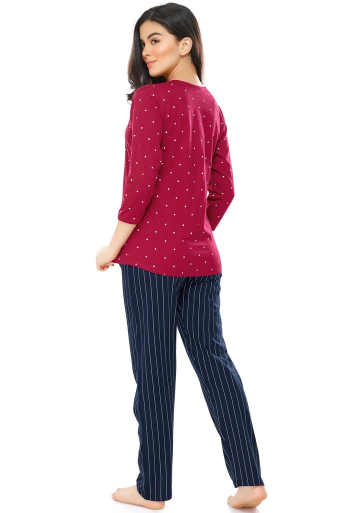ZEYO Women's Cotton Red Dot Printed Stylish Night suit set