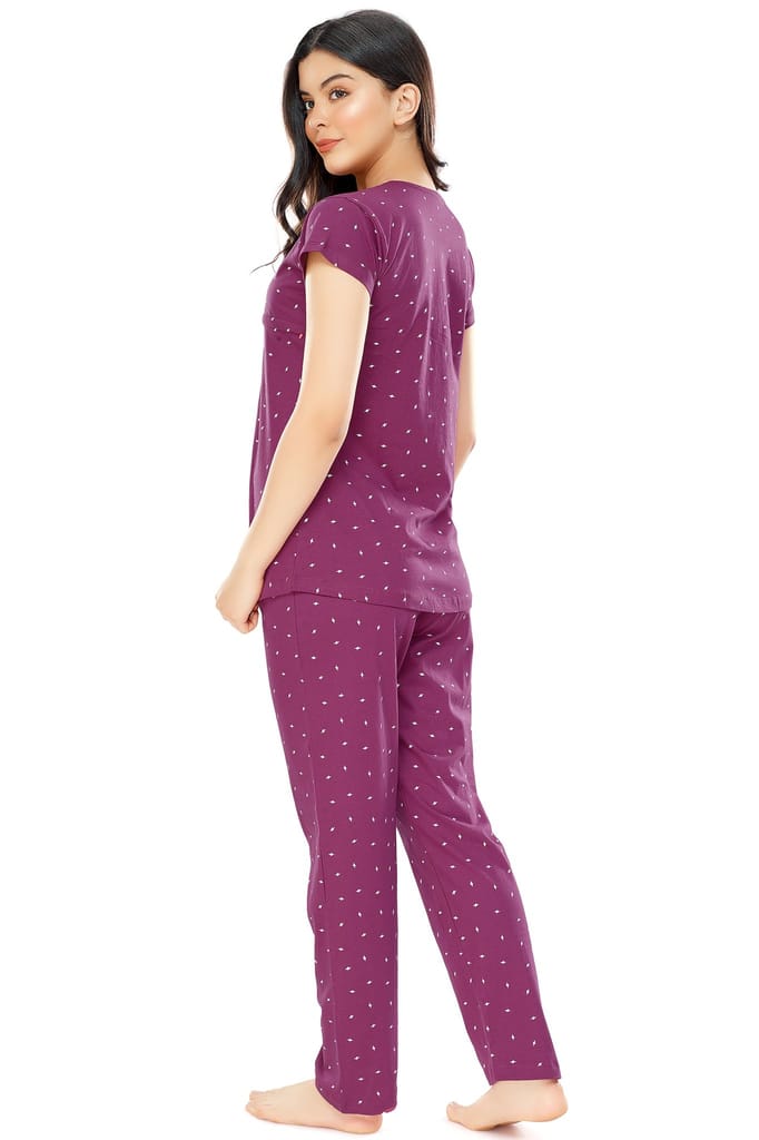 ZEYO Women Cotton Navy Blue Flash Print Nursing & Feeding Night Suit