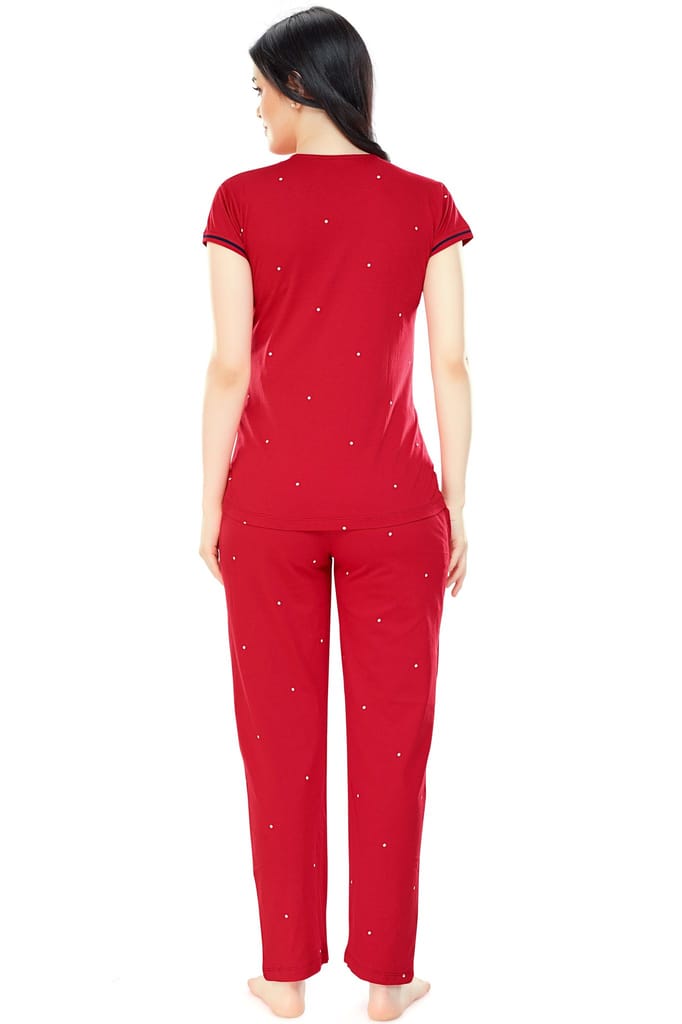 ZEYO Women Cotton Navy Blue Dot Print Maternity & Feeding Night Suit