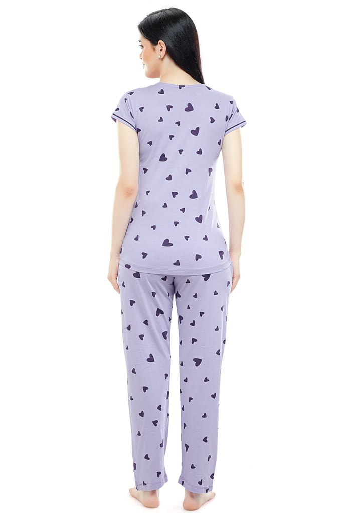 ZEYO Women Cotton Pink Heart Print Maternity & Feeding Night Suit