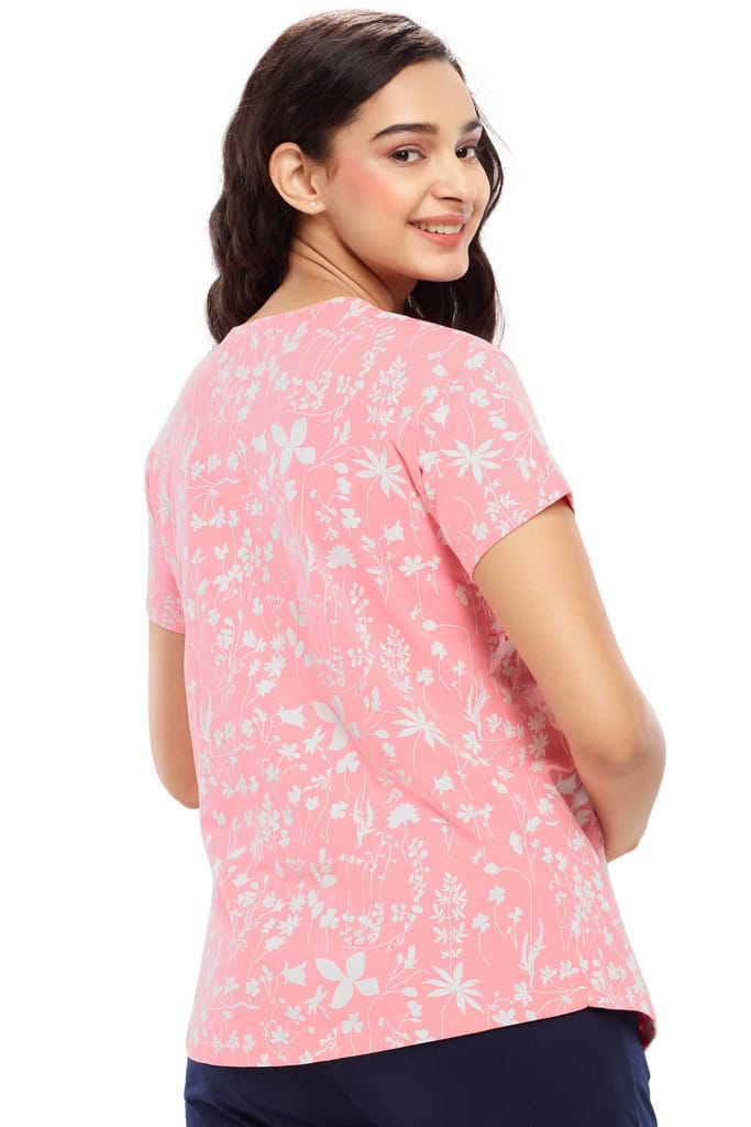 ZEYO Women Cotton Pink Floral Print Maternity & Feeding Top