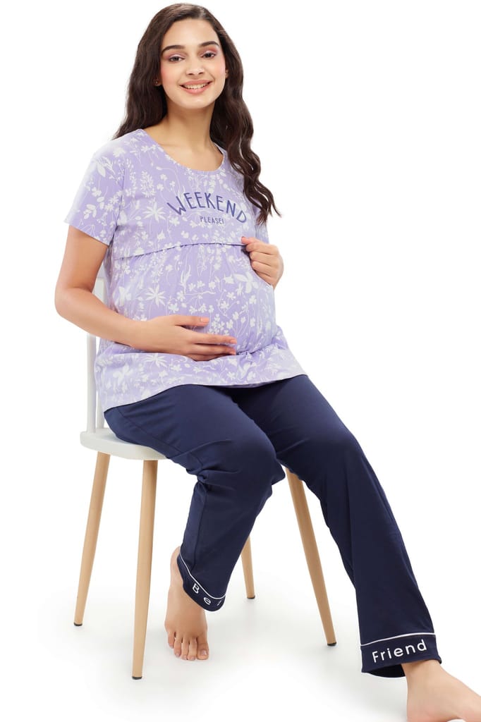 ZEYO Women Cotton Pink Floral Print Maternity & Feeding Top