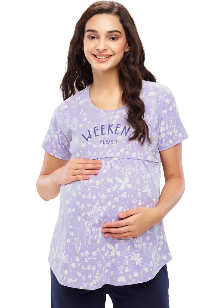 ZEYO Women Cotton Pink Floral Print Maternity & Feeding Top
