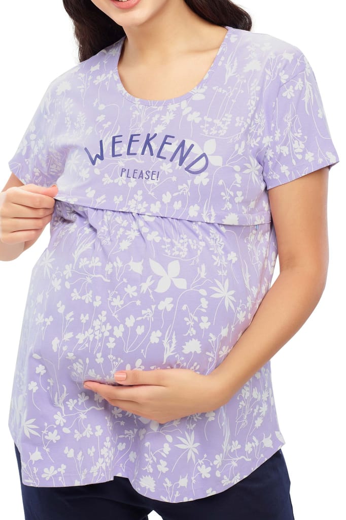 ZEYO Women Cotton Pink Floral Print Maternity & Feeding Top