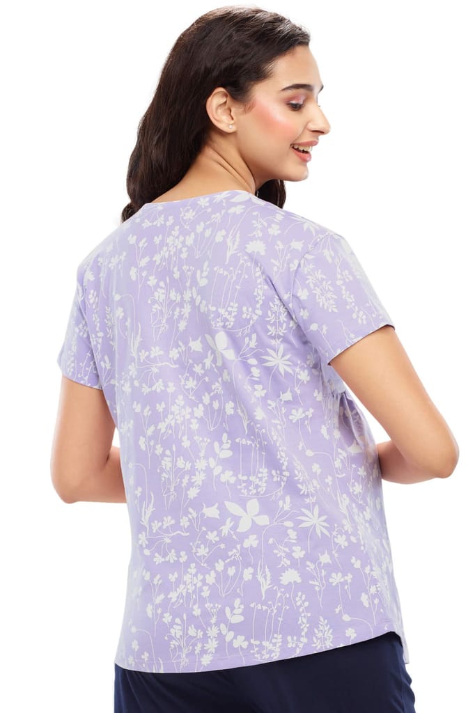 ZEYO Women Cotton Pink Floral Print Maternity & Feeding Top