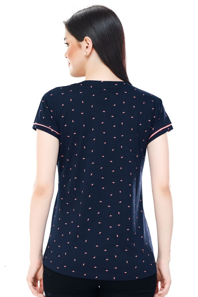 ZEYO Women Cotton Navy Blue Flash Print Maternity & Feeding Top