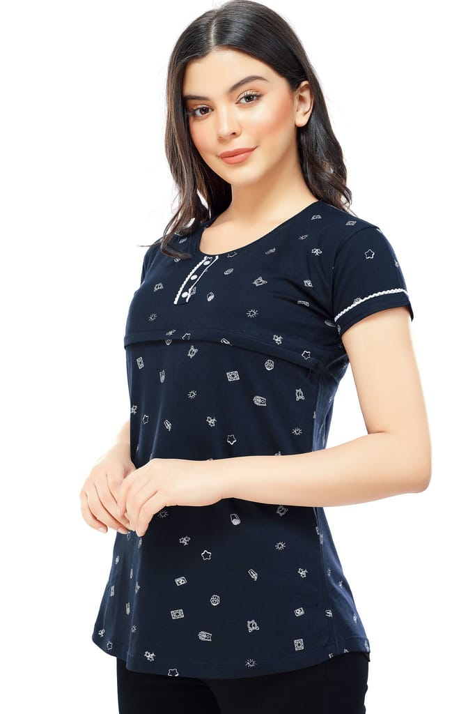 ZEYO Women Cotton Red Printed Maternity & Feeding Top