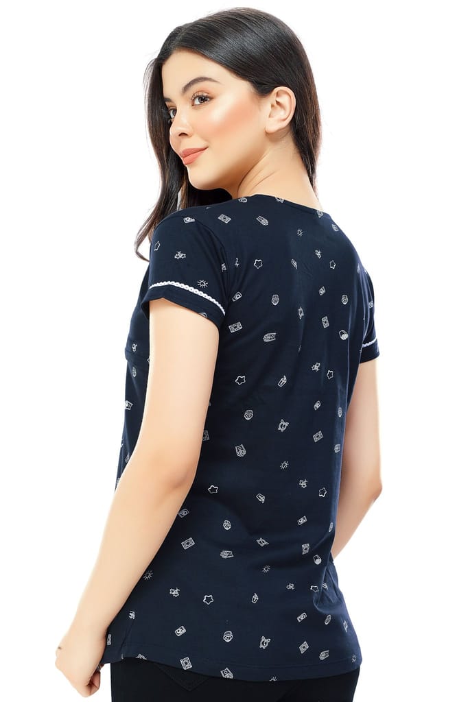 ZEYO Women Cotton Red Printed Maternity & Feeding Top