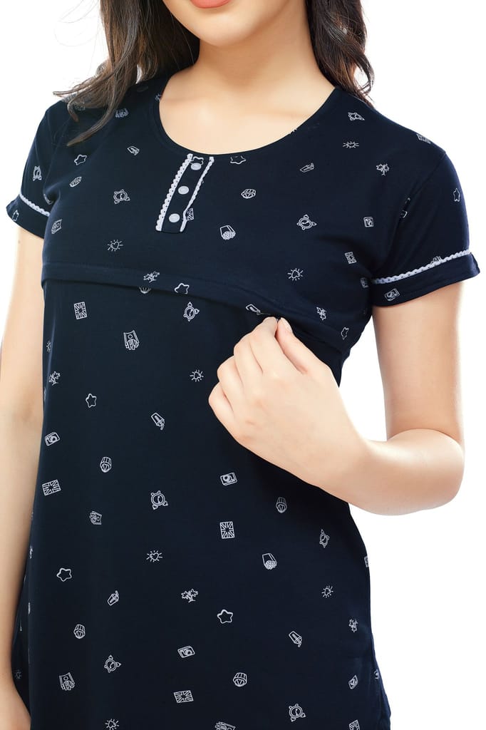 ZEYO Women Cotton Red Printed Maternity & Feeding Top