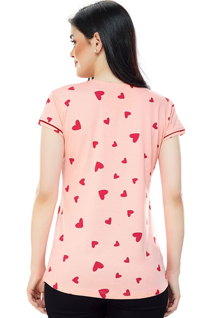 ZEYO Women Cotton Violet Heart Print Maternity & Feeding Top