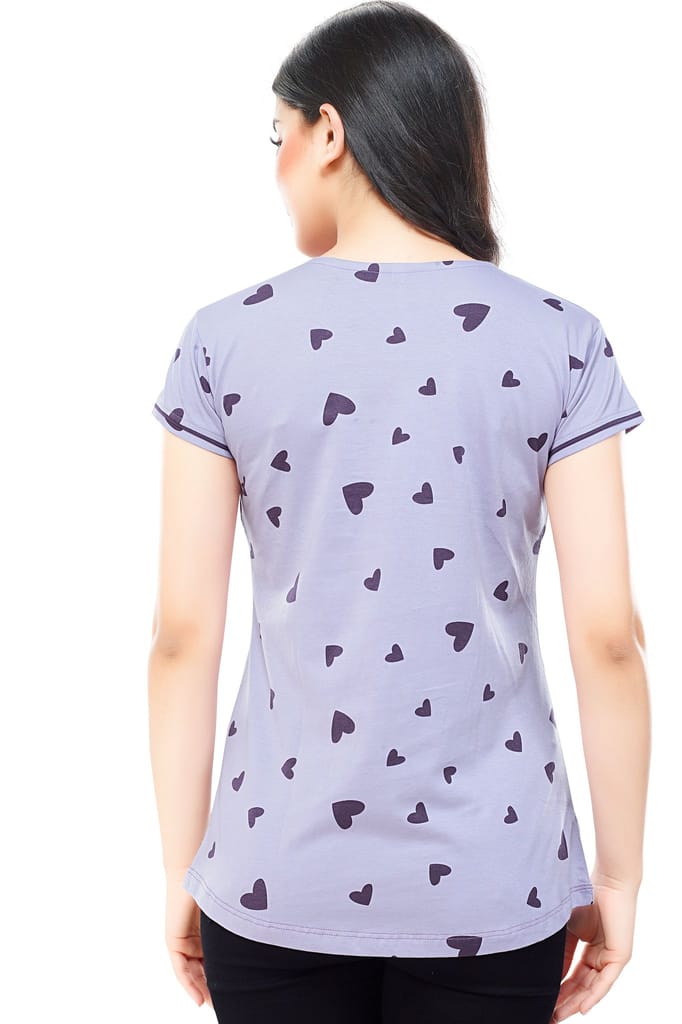 ZEYO Women Cotton Violet Heart Print Maternity & Feeding Top