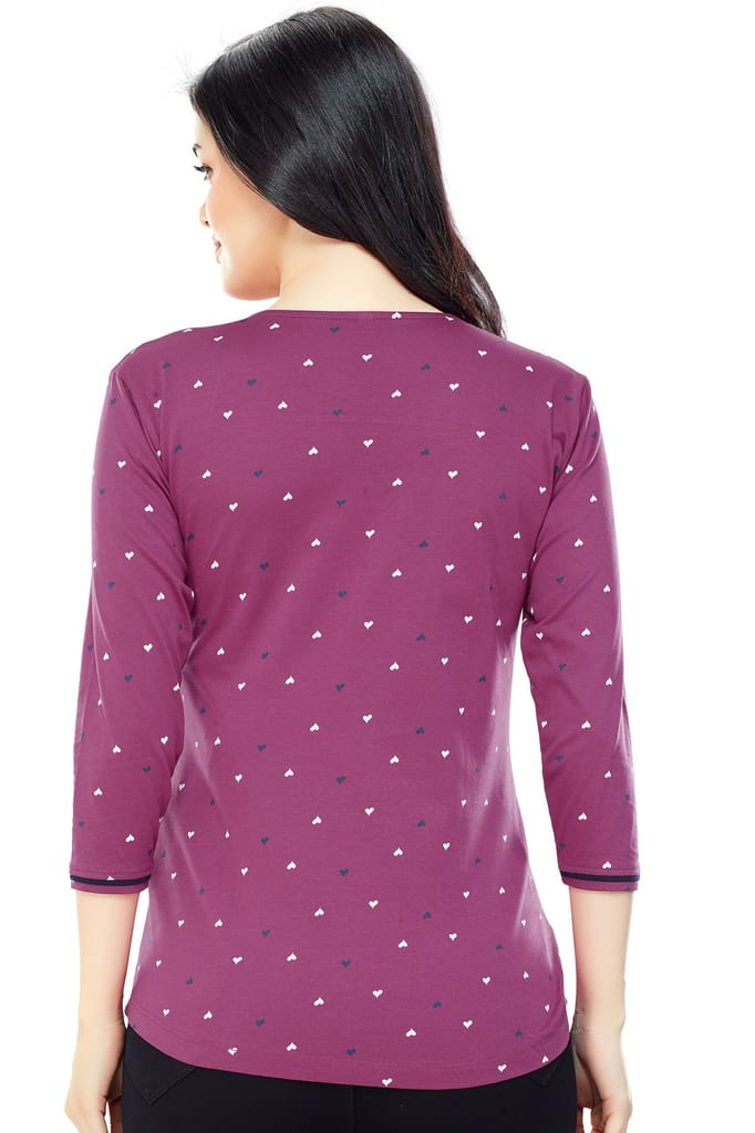 ZEYO Women Cotton Navy Blue Heart Print Maternity & Feeding Top