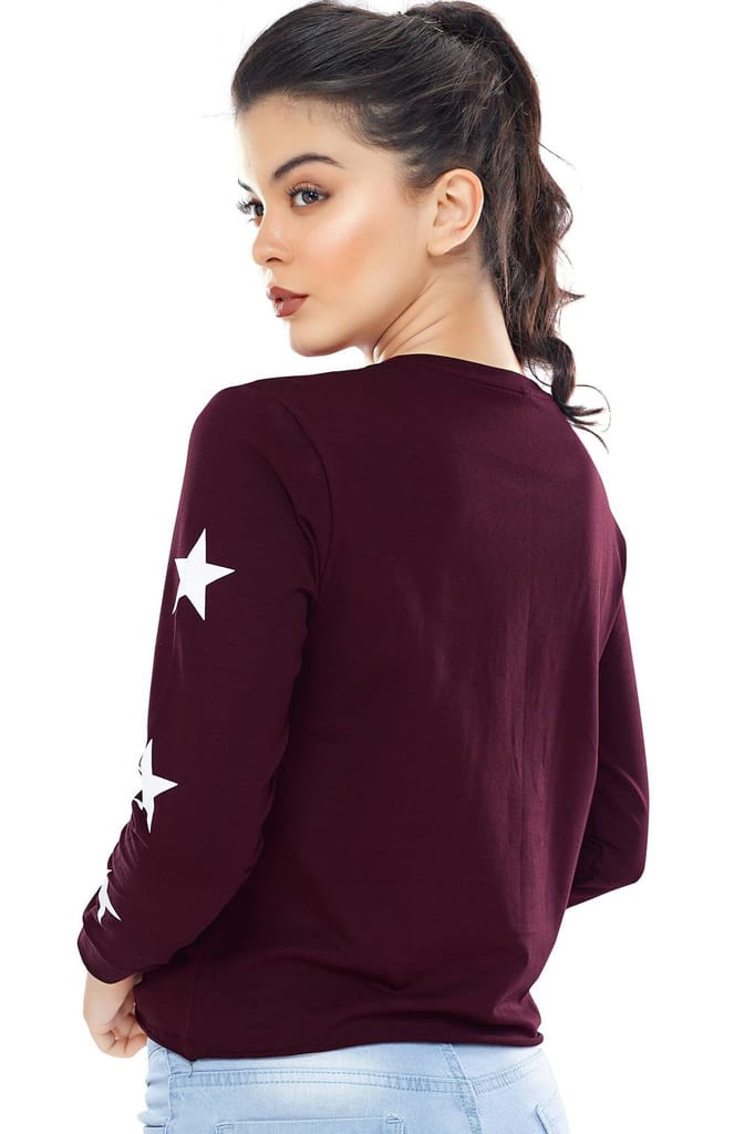 Zeyo Women Cotton Black Star Printed Full Sleeve Crop Top