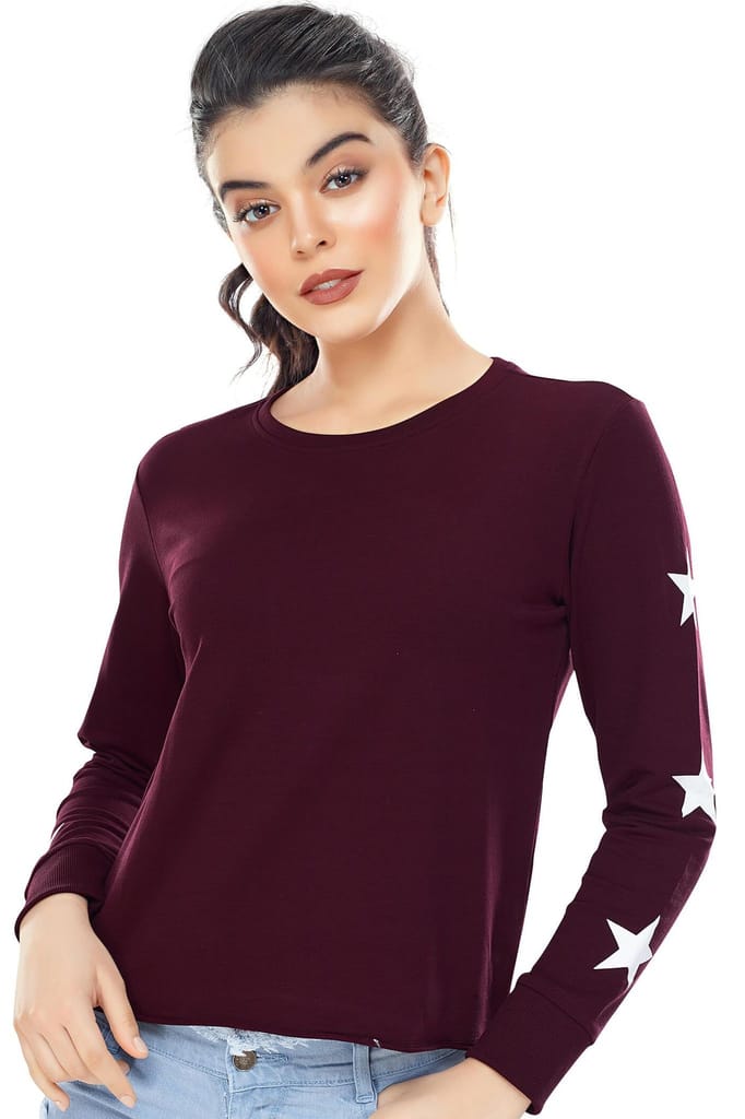 Zeyo Women Cotton Black Star Printed Full Sleeve Crop Top