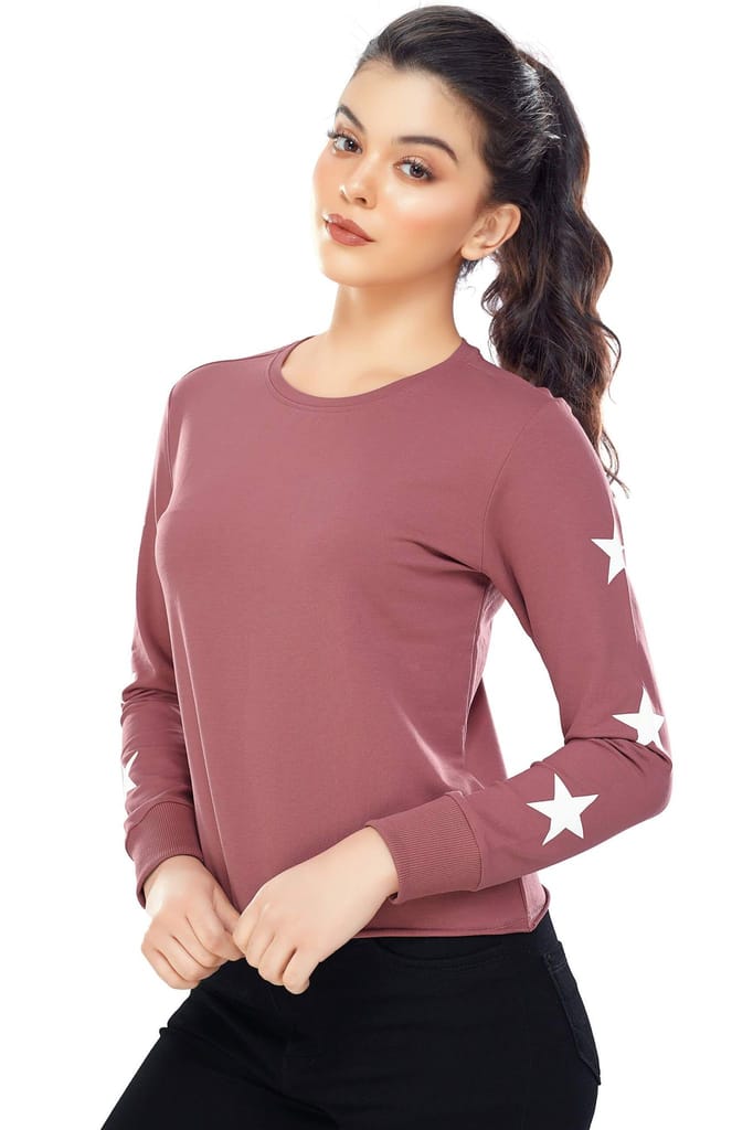 Zeyo Women Cotton Black Star Printed Full Sleeve Crop Top