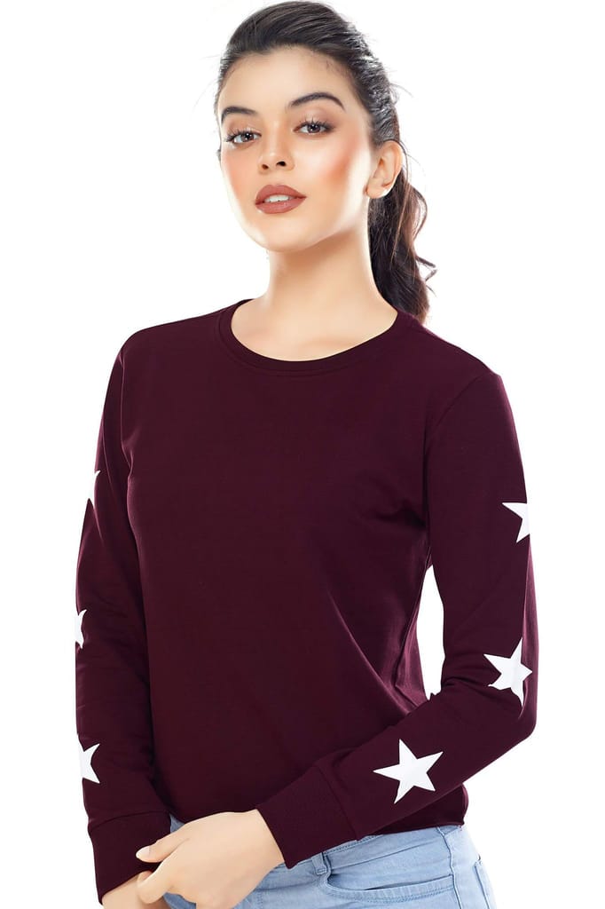 Zeyo Women Cotton Black Star Printed Full Sleeve Crop Top