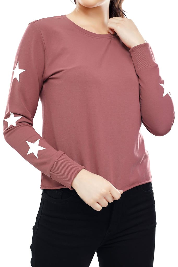 Zeyo Women Cotton Black Star Printed Full Sleeve Crop Top