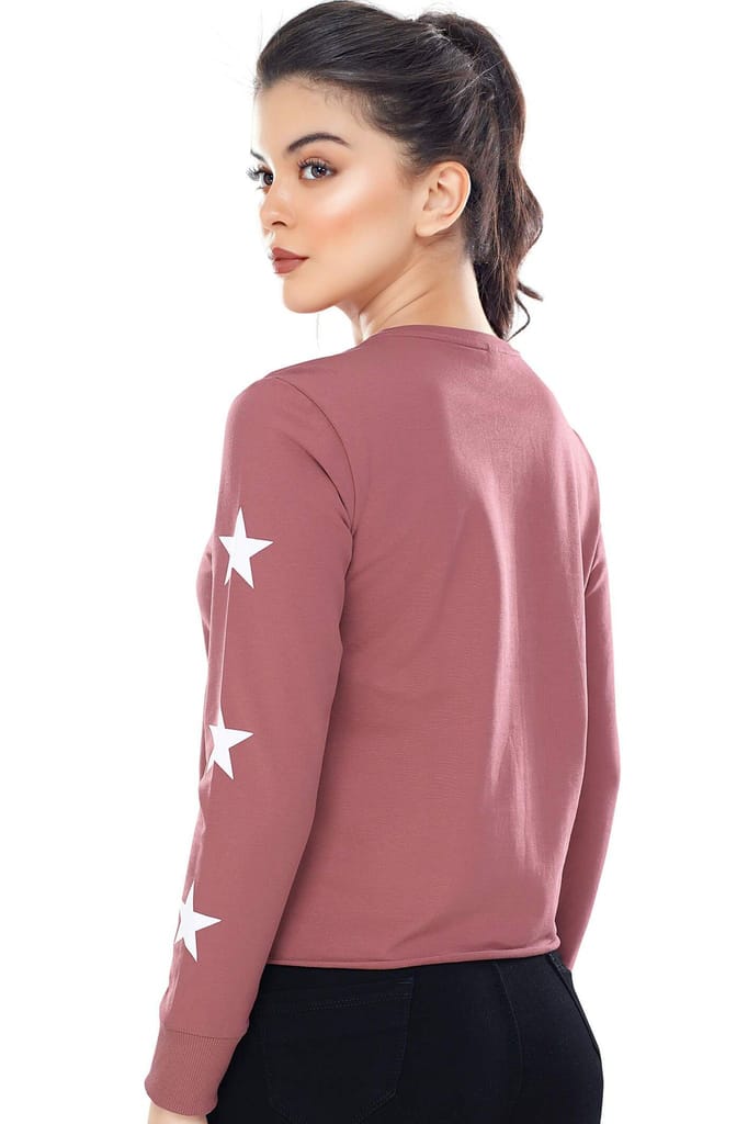 Zeyo Women Cotton Black Star Printed Full Sleeve Crop Top