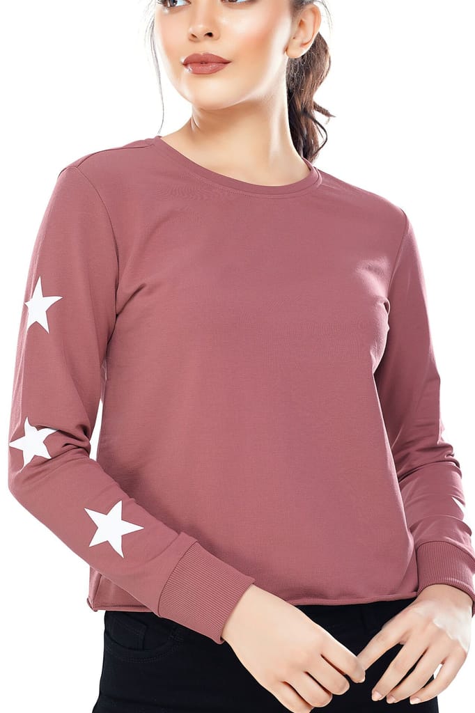 Zeyo Women Cotton Black Star Printed Full Sleeve Crop Top