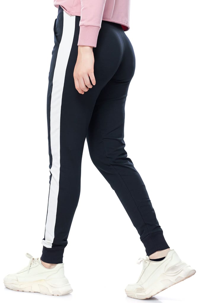 ZEYO Women's Joggers Side Striped Navy Blue Regular Fit Track Pant