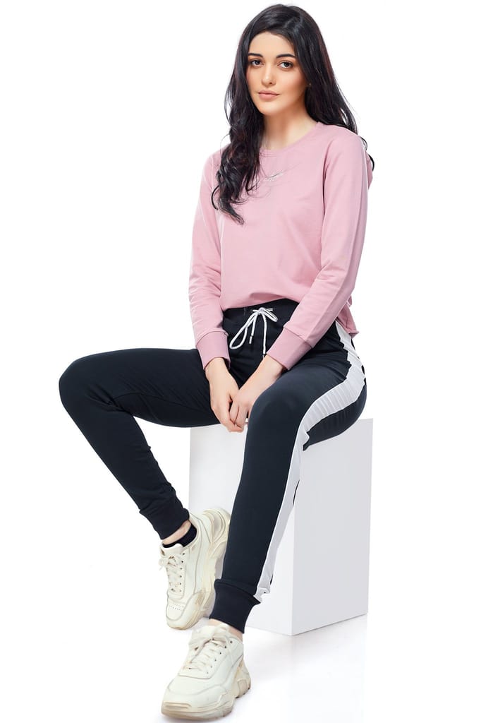 ZEYO Women's Joggers Side Striped Navy Blue Regular Fit Track Pant