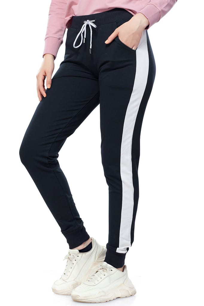 ZEYO Women's Joggers Side Striped Navy Blue Regular Fit Track Pant