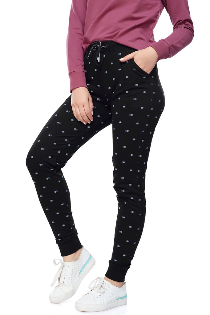 ZEYO Women's Joggers Geometric Printed Black Regular Fit Track Pant