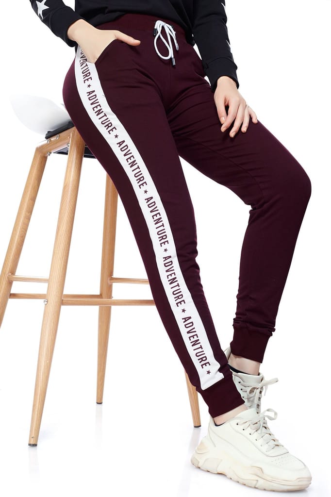 ZEYO Women's Joggers Side Striped Black Regular Fit Track Pant