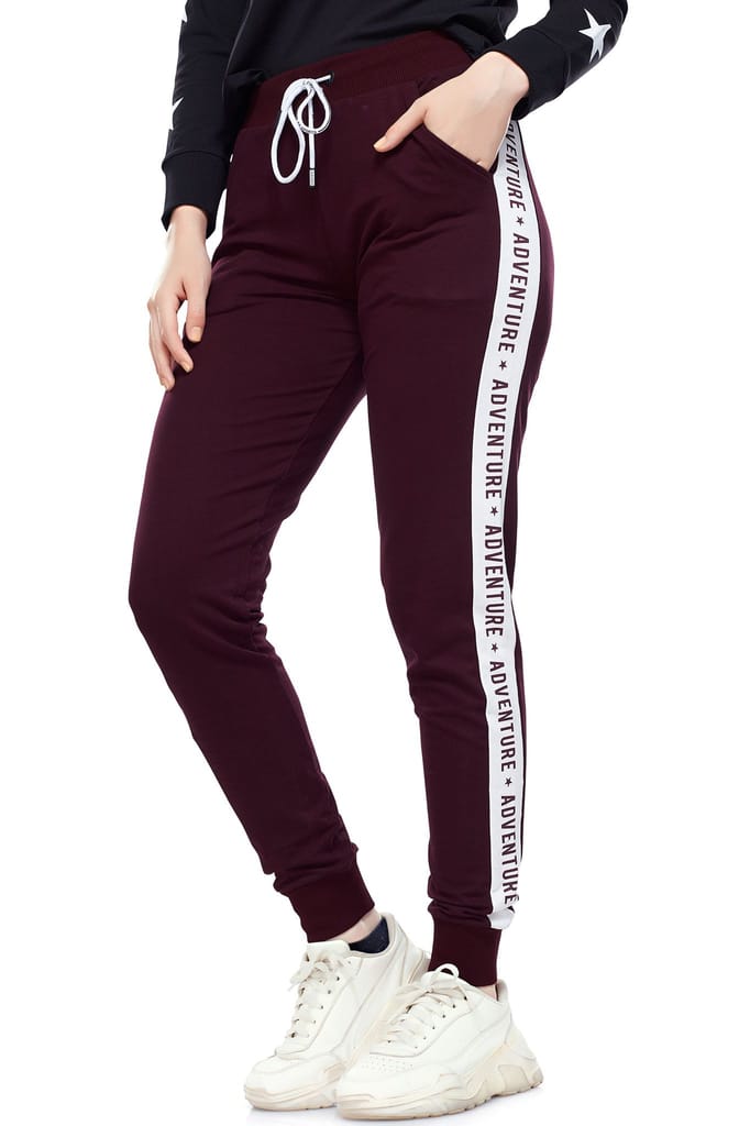 ZEYO Women's Joggers Side Striped Black Regular Fit Track Pant