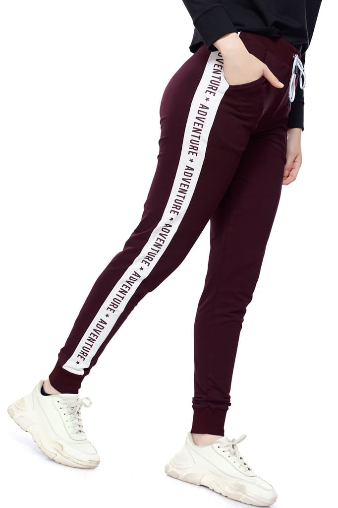 ZEYO Women's Joggers Side Striped Black Regular Fit Track Pant